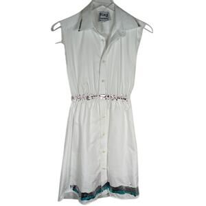 Rag Union Mini Shirt Dress XS White Collared Button Front Sleeveless *Read